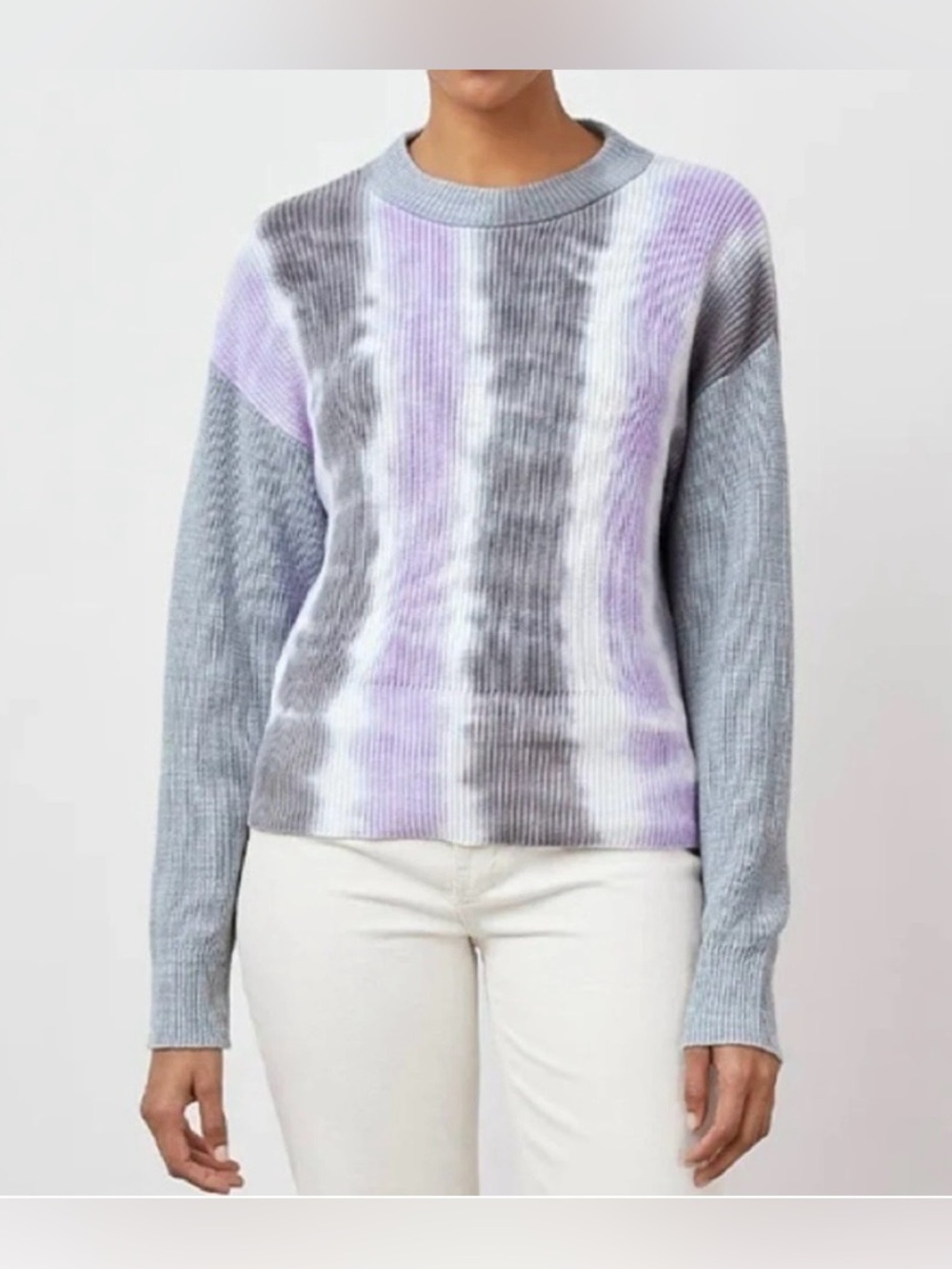 Rails Lavender&Gray Ribbed Tie-Dye Cotton&Cashmere Crewneck Sweater - Size M